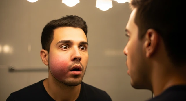 Homem brasileiro com celulite facial.