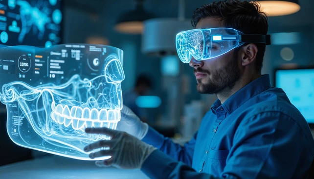 Dentista aplicando tecnologia na odontologia.