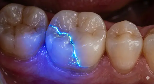Infiltração bacteriana no dente.